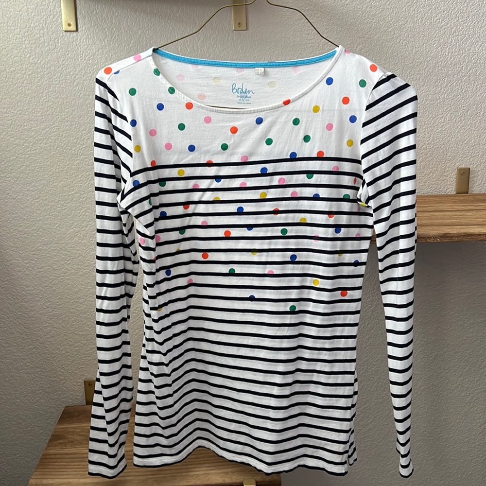 Boden confetti polka dot Breton striped long sleeve tee
